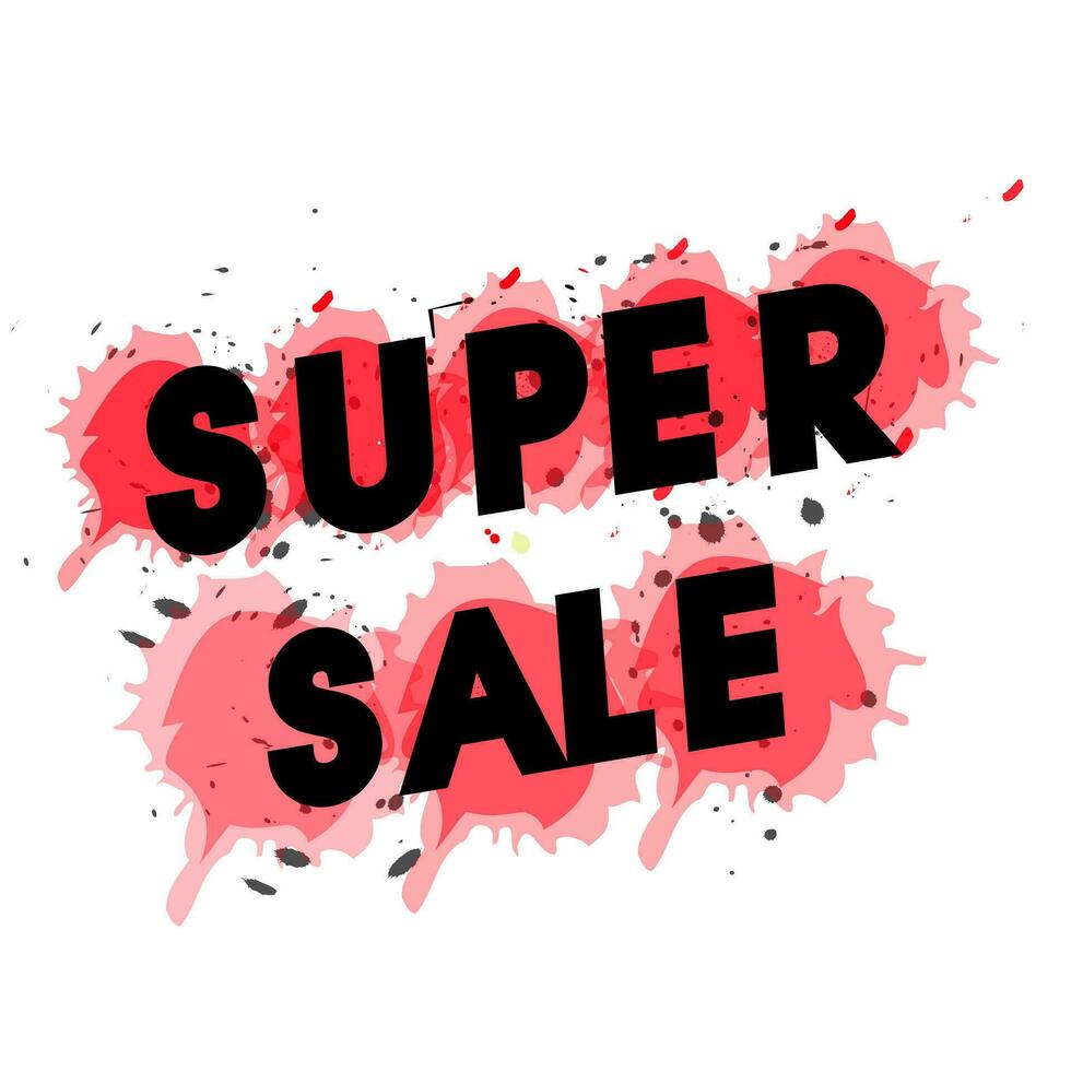 Black Super Sale text on pink watercolor effect background. vector