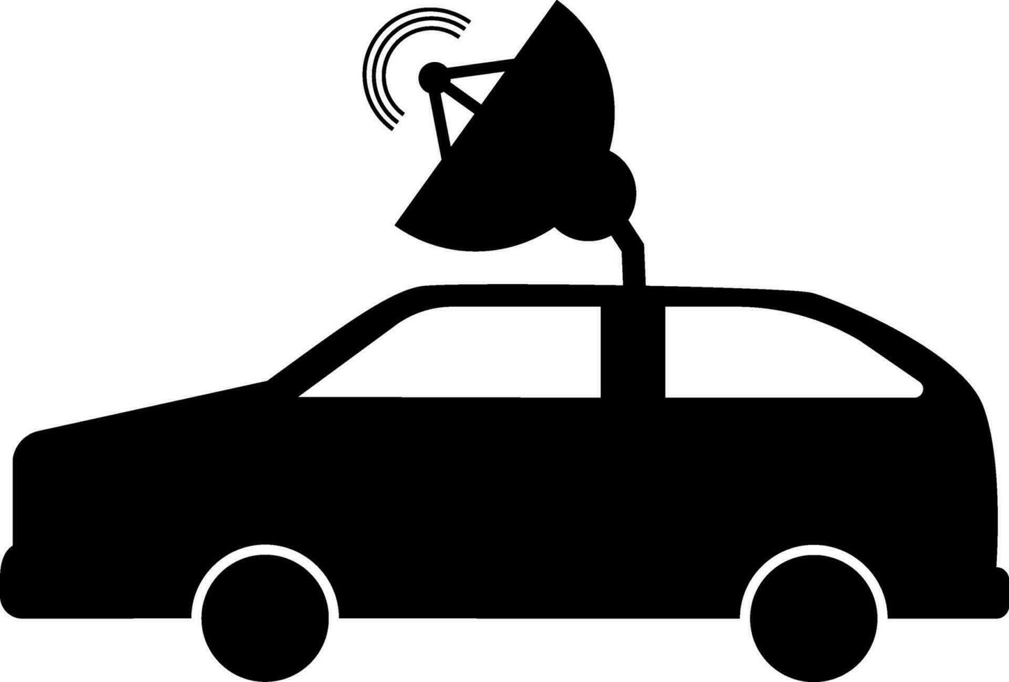 Black car with satellite in flat style. vector