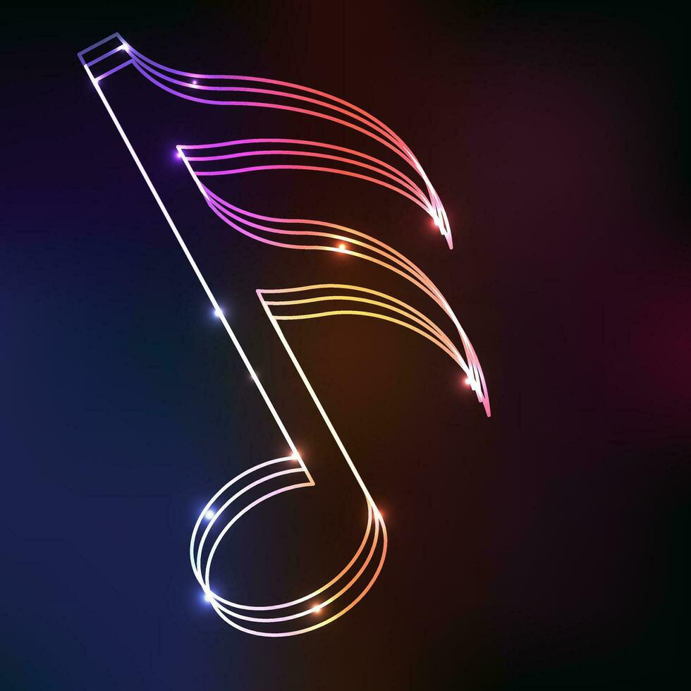 Colorful musical note with neon effect. vector