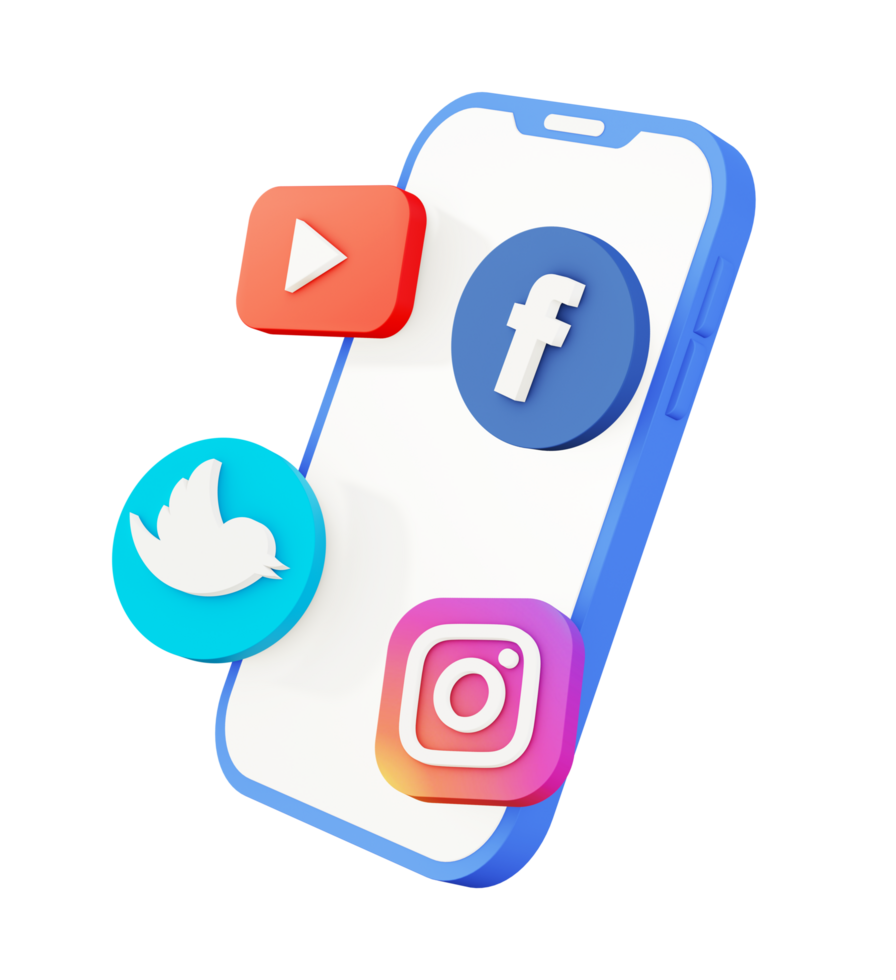 3d illustration icon of blue smartphone and social media png