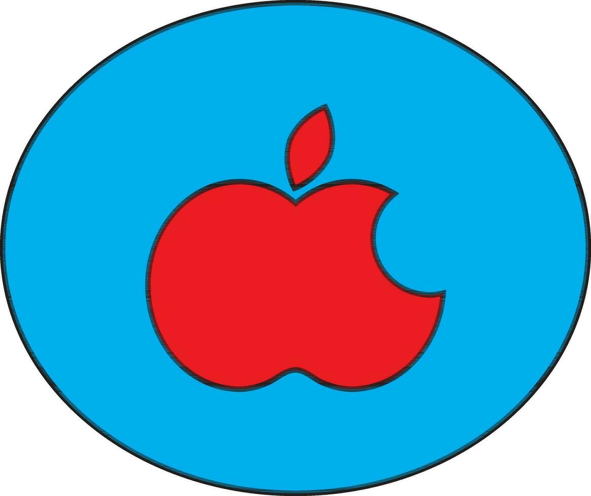 Red apple logo on blue circle. vector