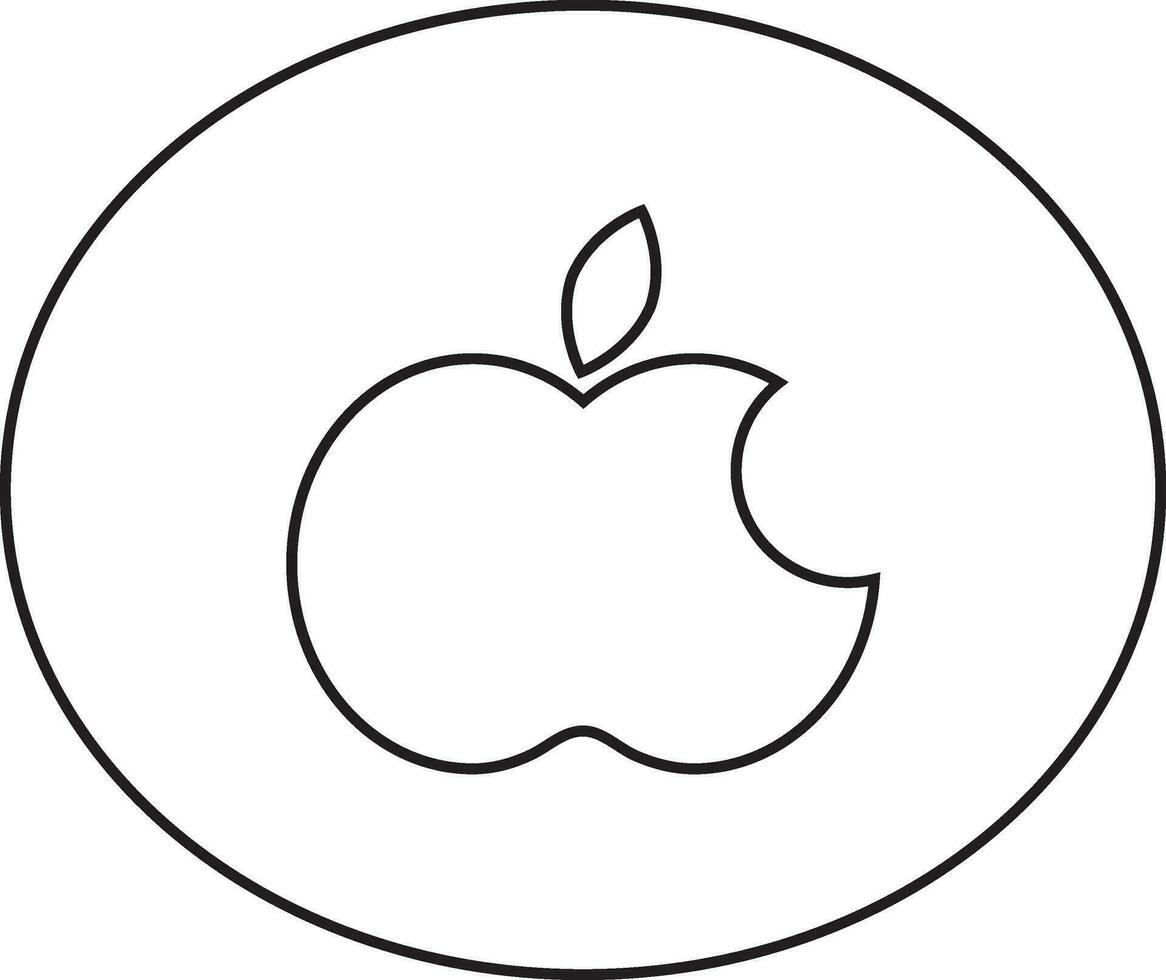 negro línea Arte manzana logo en círculo. vector