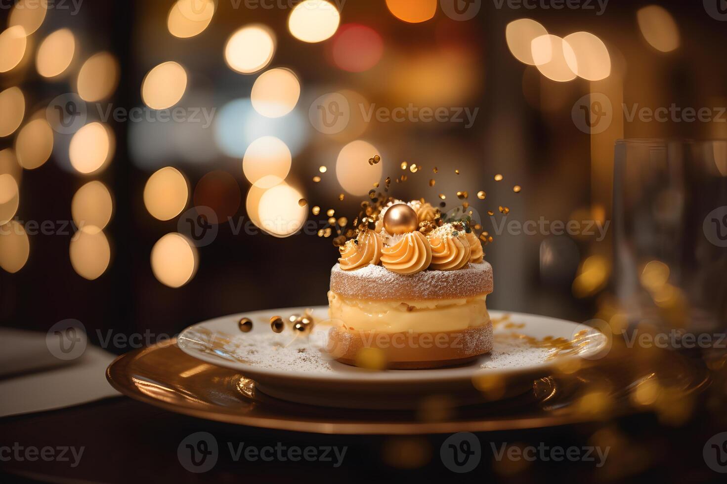 Food and drink against a festive restaurants bokeh background, . photo
