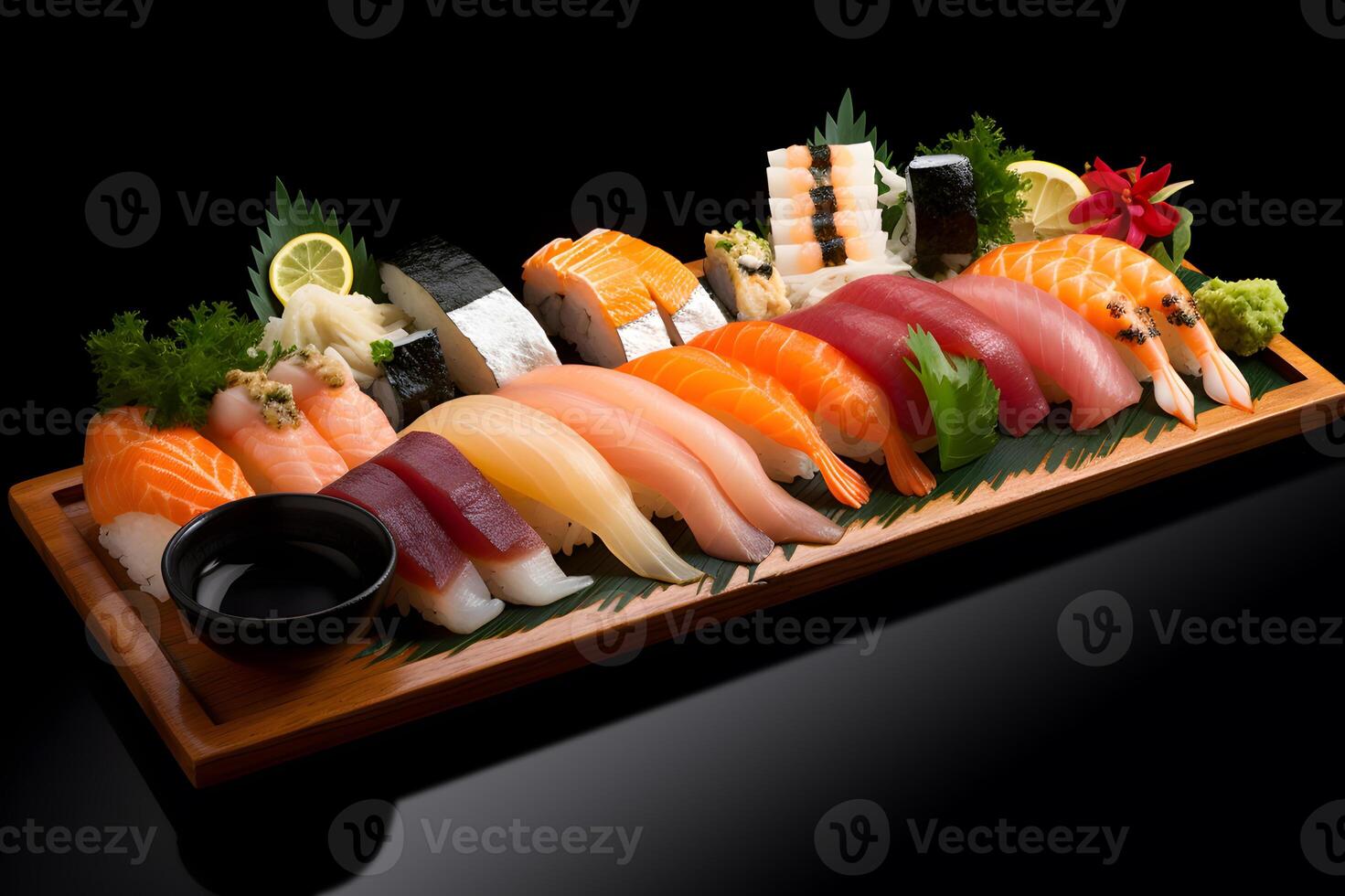Various kinds of sushi, . photo