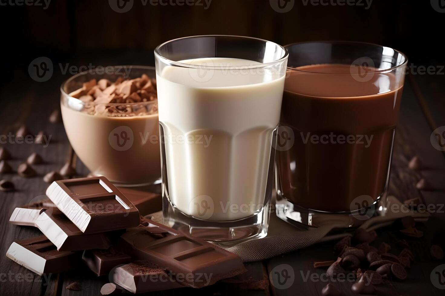 Cocoa and milk decorated with chocolate bars. . photo