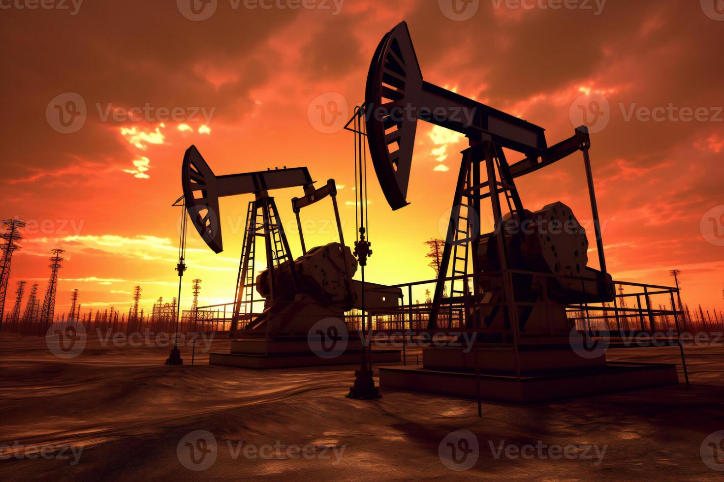 Oil pump oil rig energy industrial machine for petroleum in the sunset background. . photo