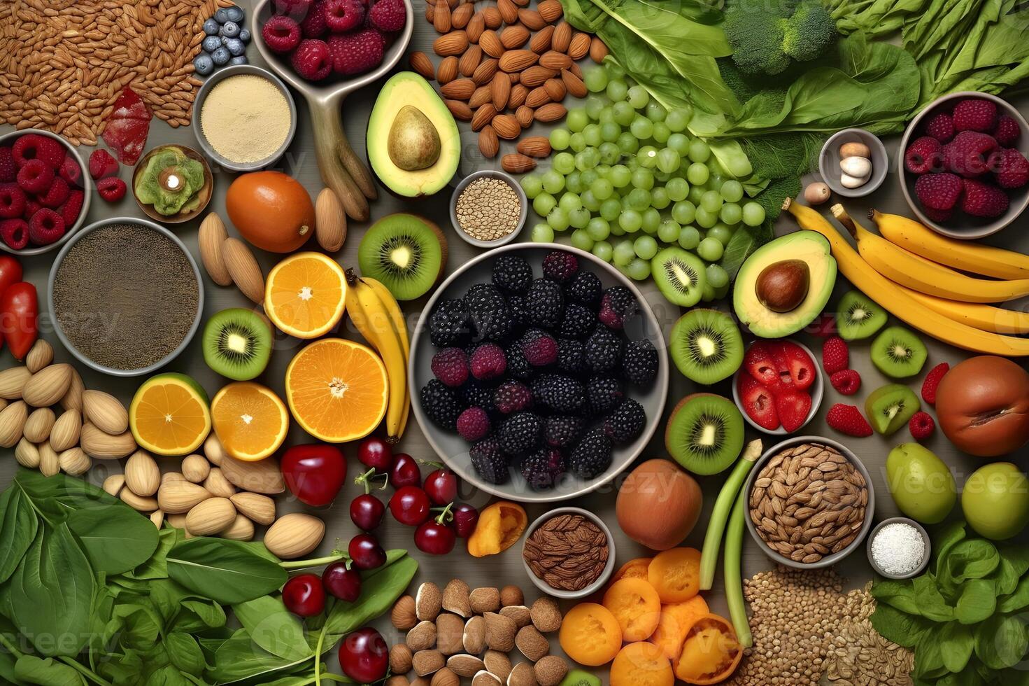 Health and wellness-related food, superfoods, organic food, vegan food, . photo