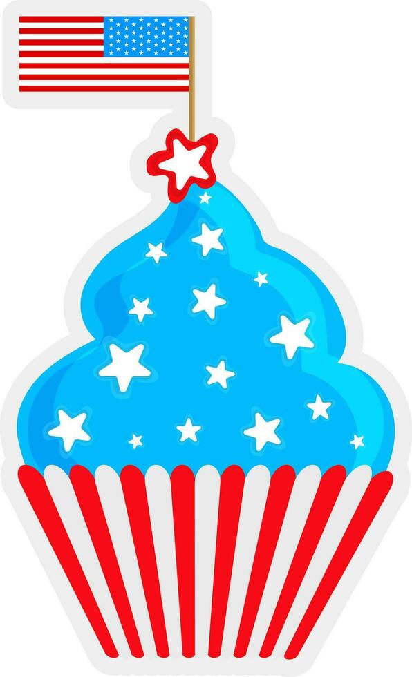 Cup cake decorated with American Flag and star. vector
