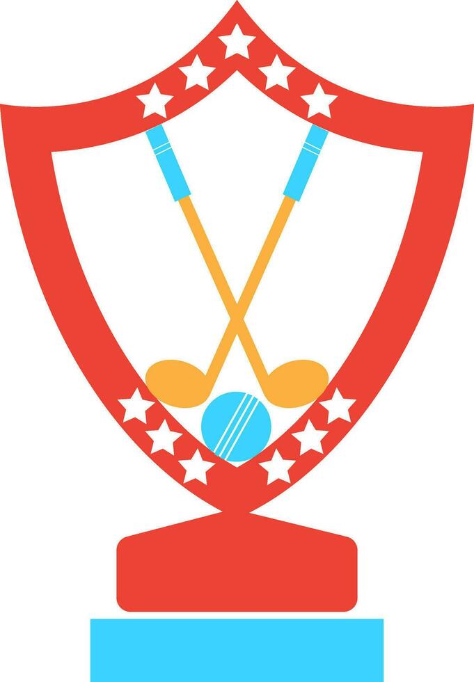 Hockey and ball in stars decorated shield award. vector