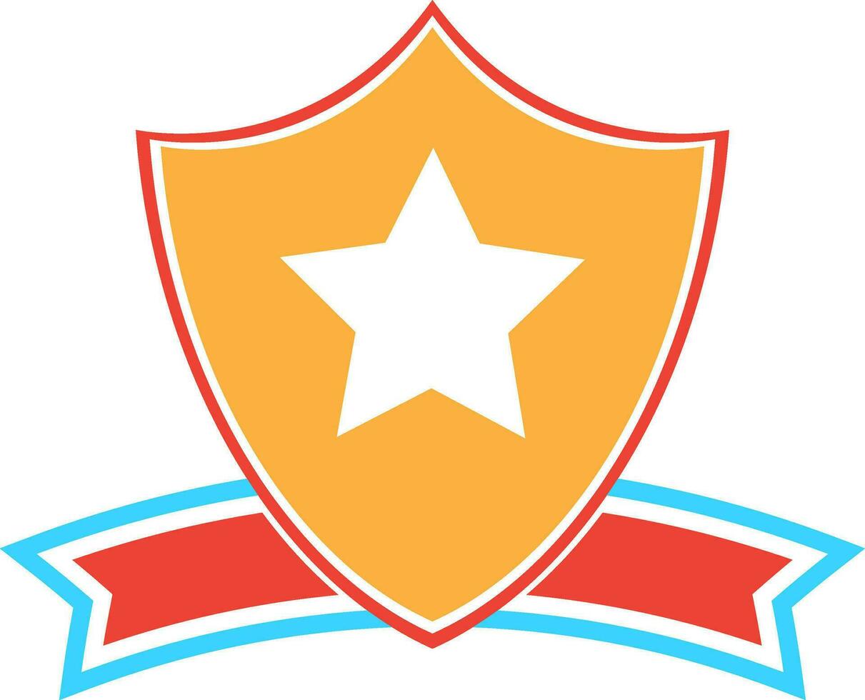 Star decorated shield badge with blank ribbon. vector