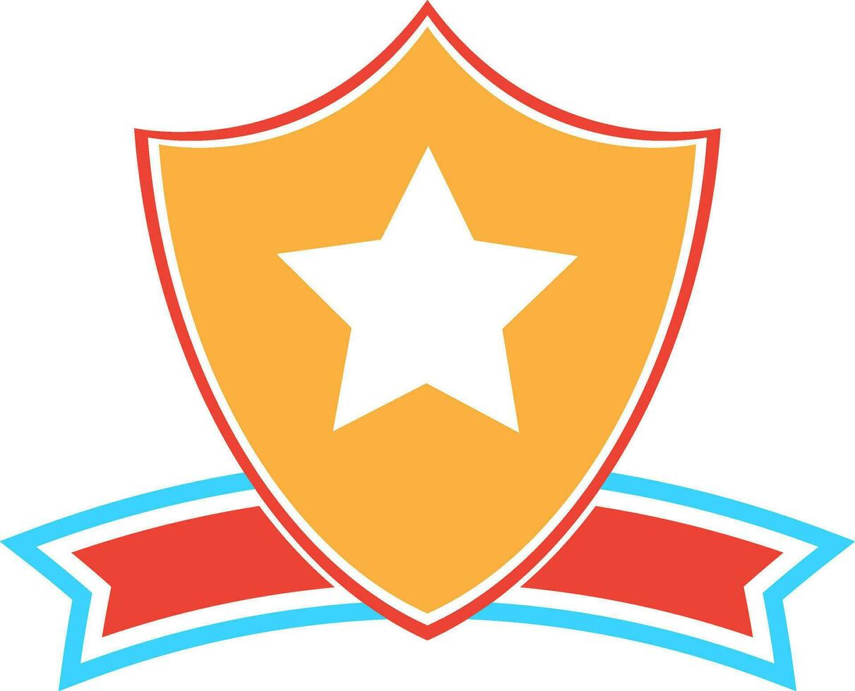 Star decorated shield badge with blank ribbon. vector