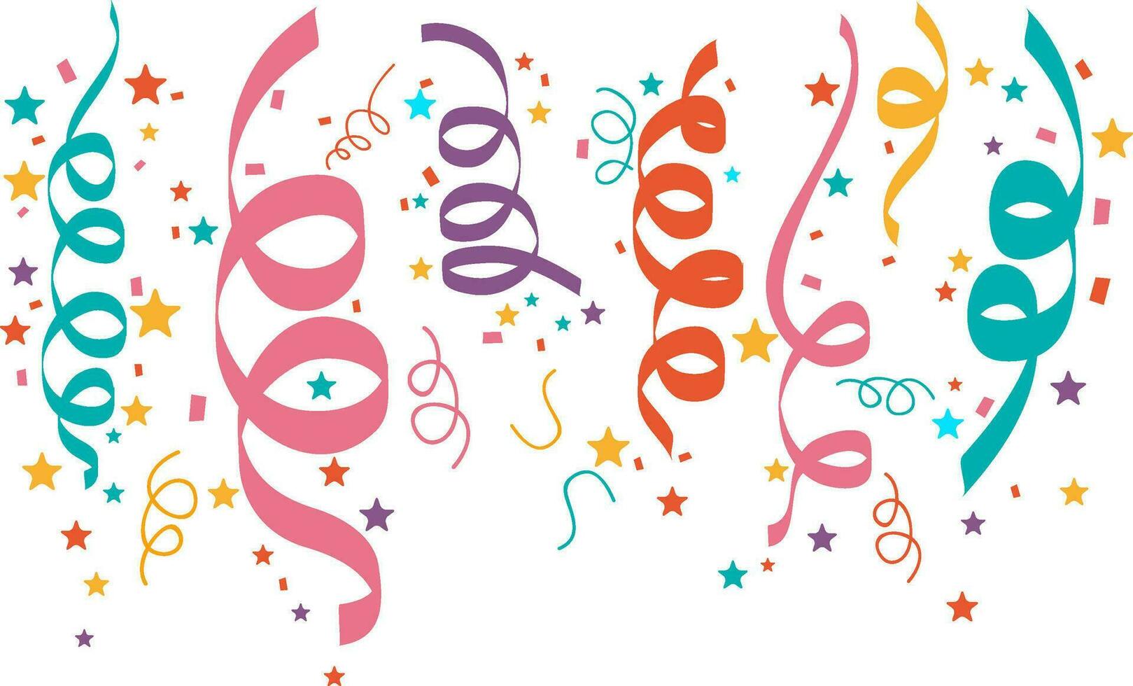 Colorful ribbons and confetti decorated background. vector