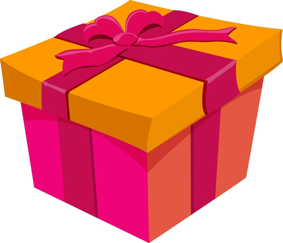 3D gift box with red ribbon. vector