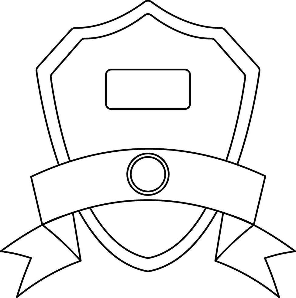 Line art shield badge with blank ribbon. vector