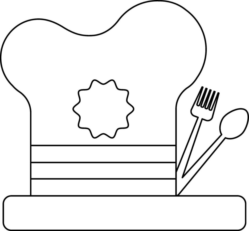 Black line art chef cap with spoon and fork. vector