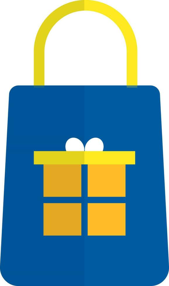 Icon of flat style shopping bag in blue and yellow color. vector