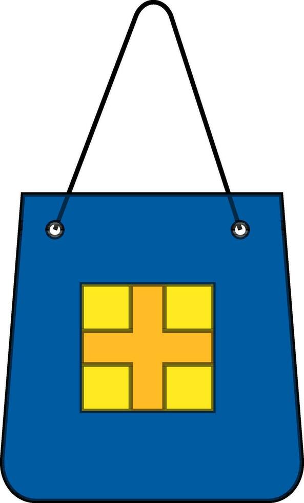 Icon of flat style first aid bag in blue and yellow color. vector