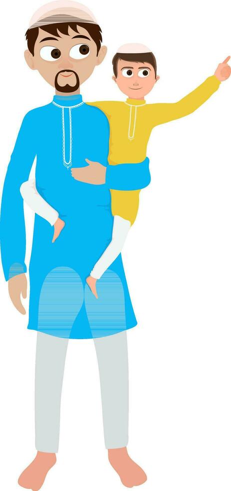 Illustration of muslim father with little son. vector