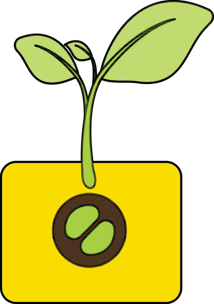 Growing of a plant on yellow pot icon with stroke style. vector