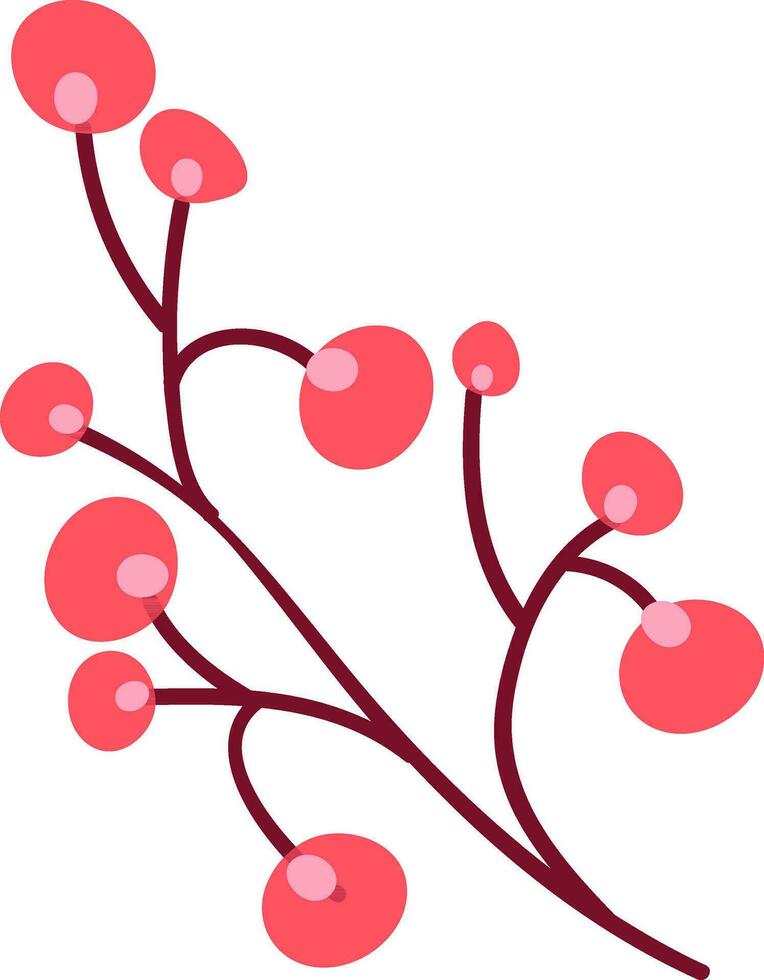 Branch with berries in brown and pink color. vector