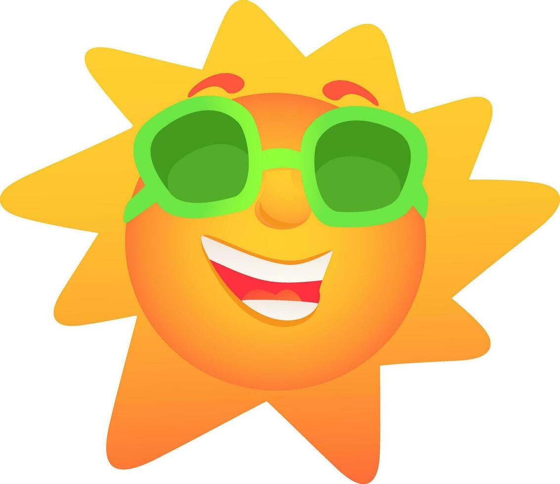 Summer sun face with sunglasses and happy smile. vector