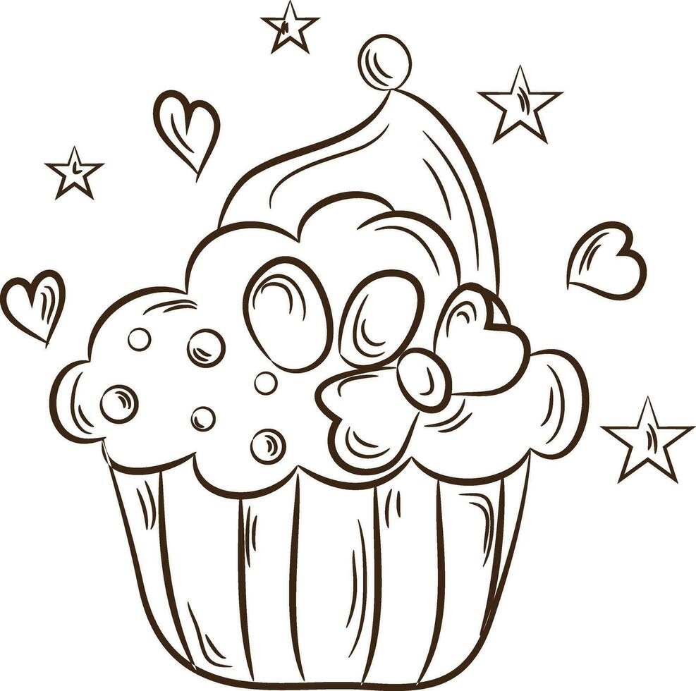 Line art illustration of cup cake. vector