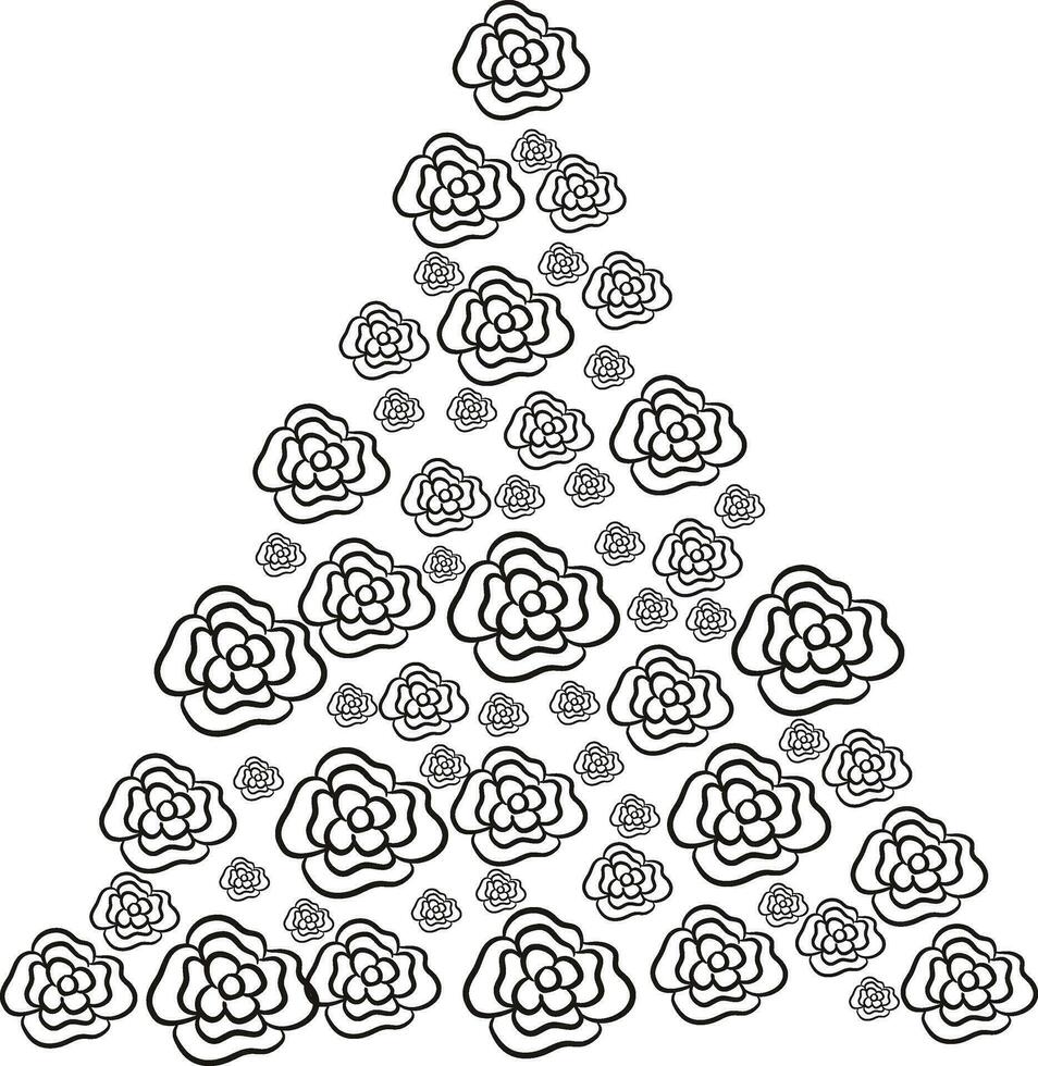 Flowers decorated christmas tree. vector