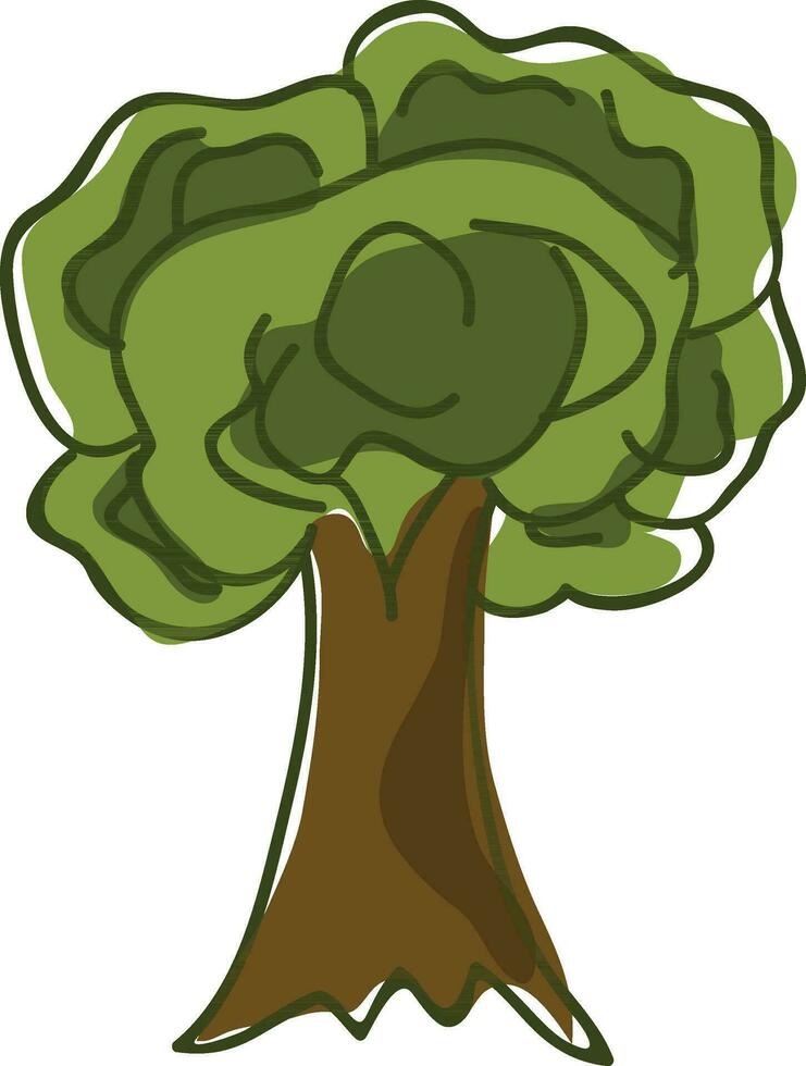 Doodle style tree icon in green and brown color. vector