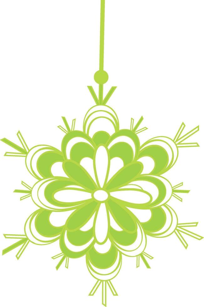 Hanging green and white snowflake. vector