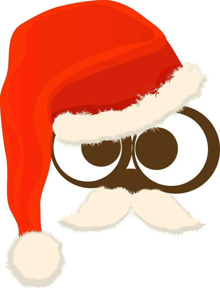 Santa claus face with mustache, eyeglasses and red hat. vector