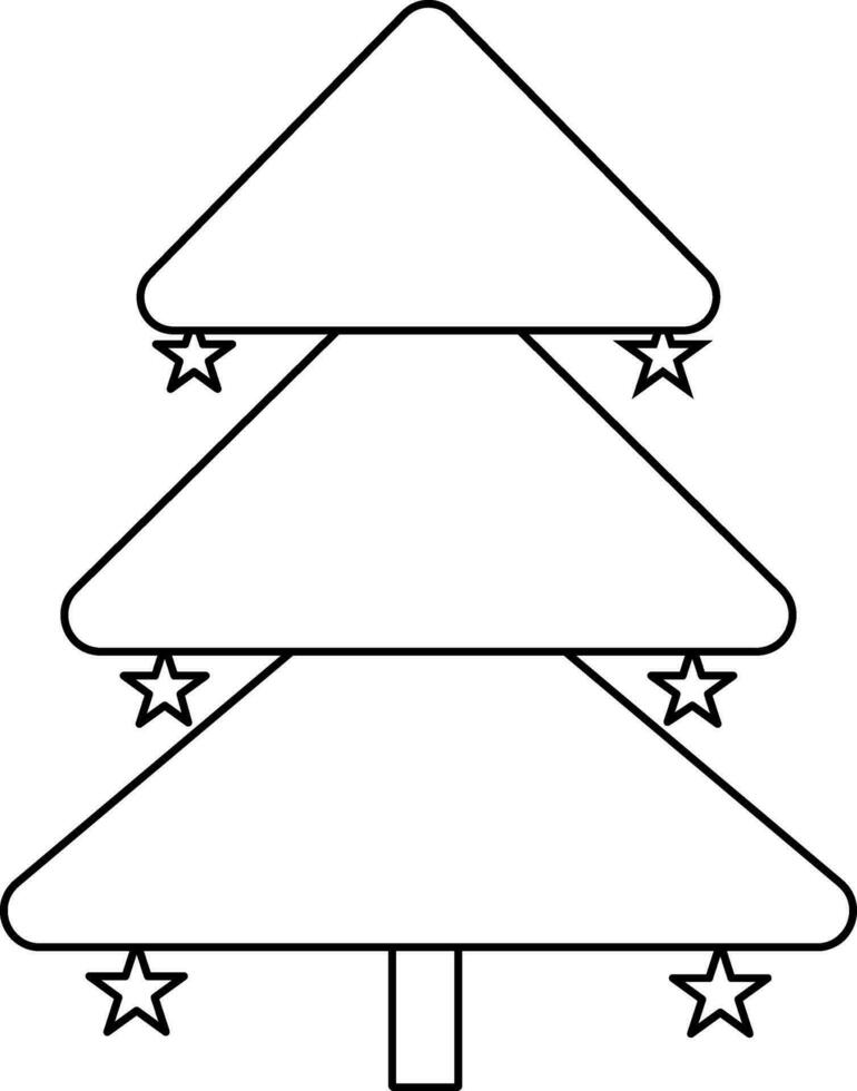 Black line art stars decorated christmas tree. vector