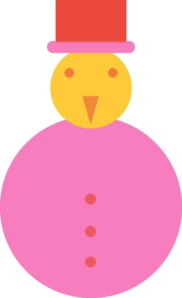 Pink snowman wearing red hat. vector