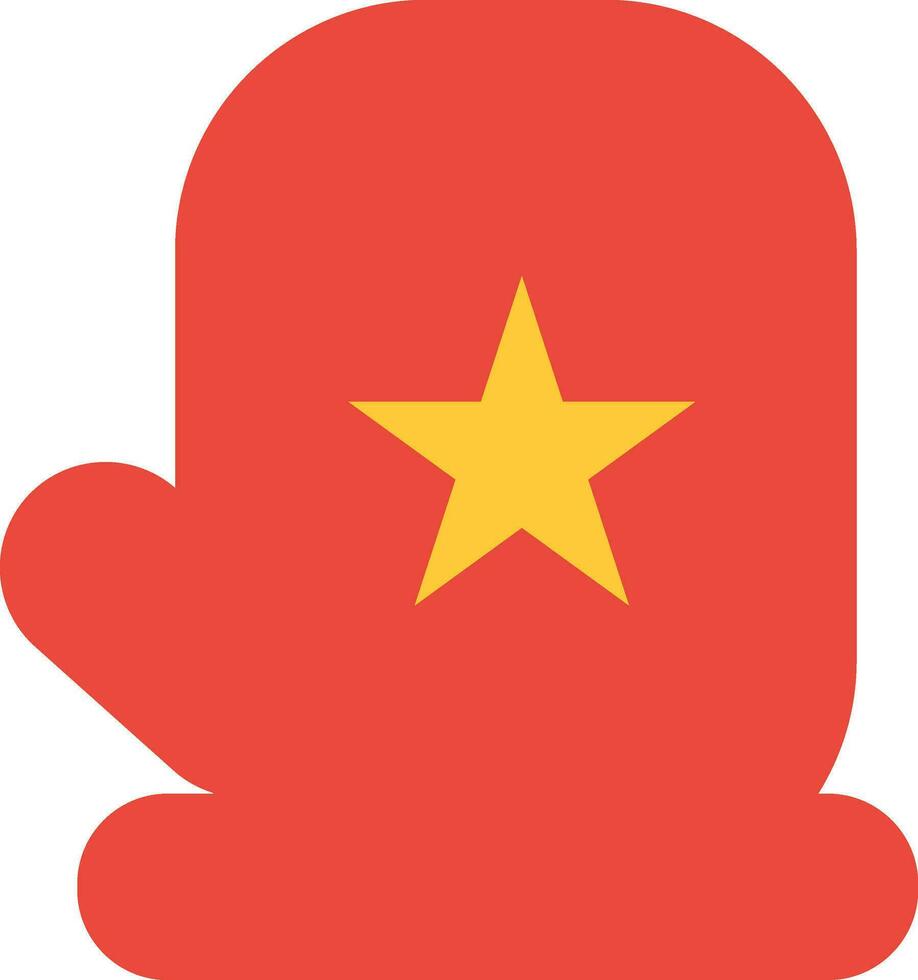 Yellow star decorated red glove. vector