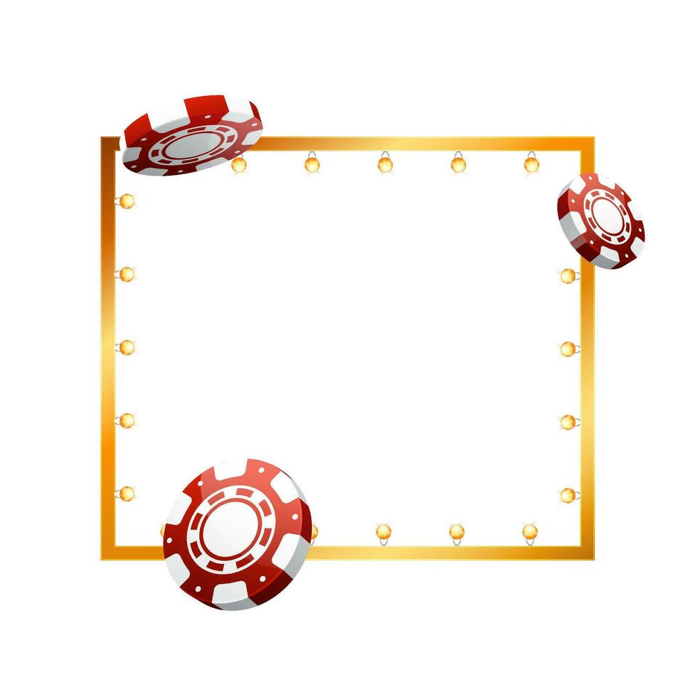 Bulbs and casino chip decorated frame. vector