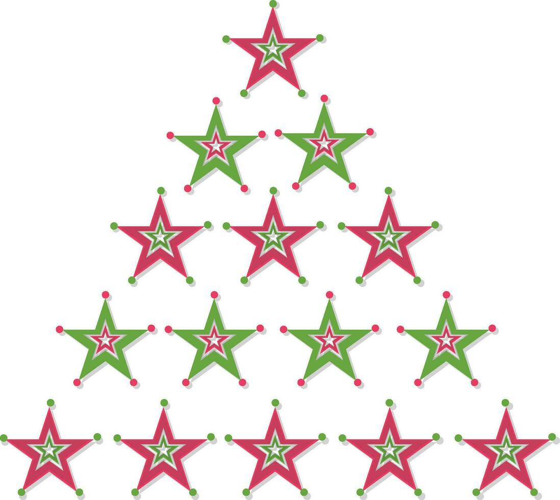Navidad árbol hecho por verde y rosado estrellas. vector