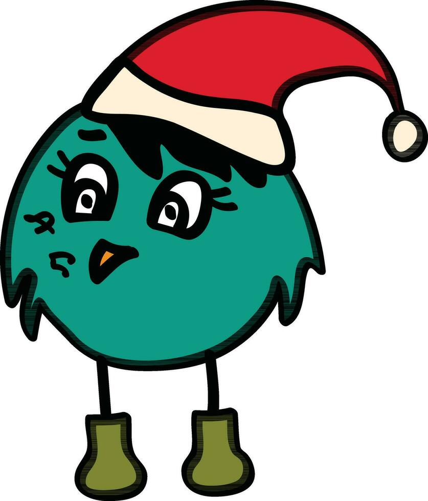 Cartoon bird wearing santa cap. vector