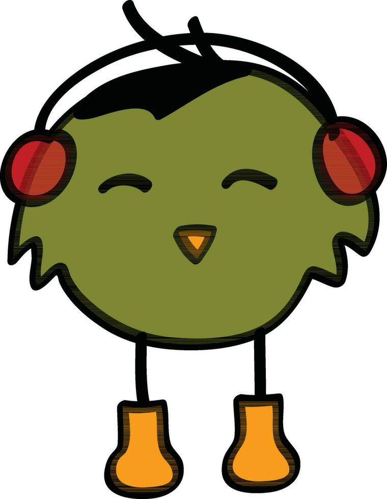 dibujos animados pájaro escuchando música. vector