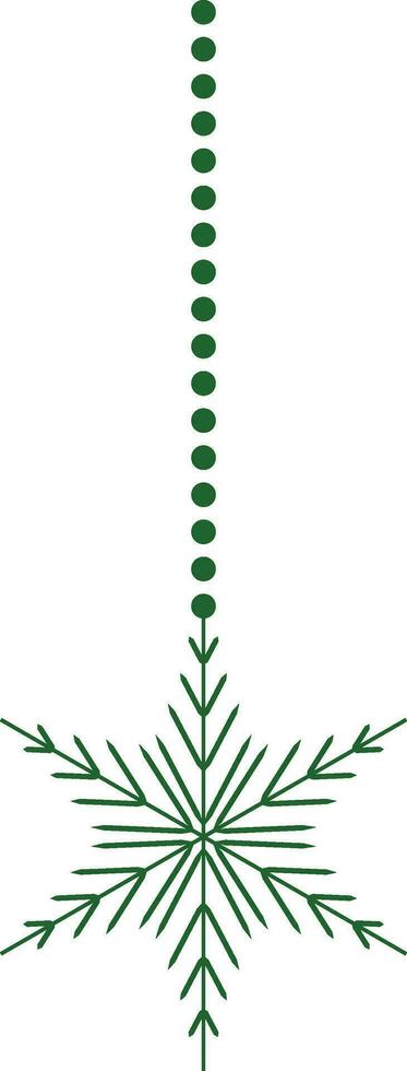 Green hanging snowflake in flat style. vector