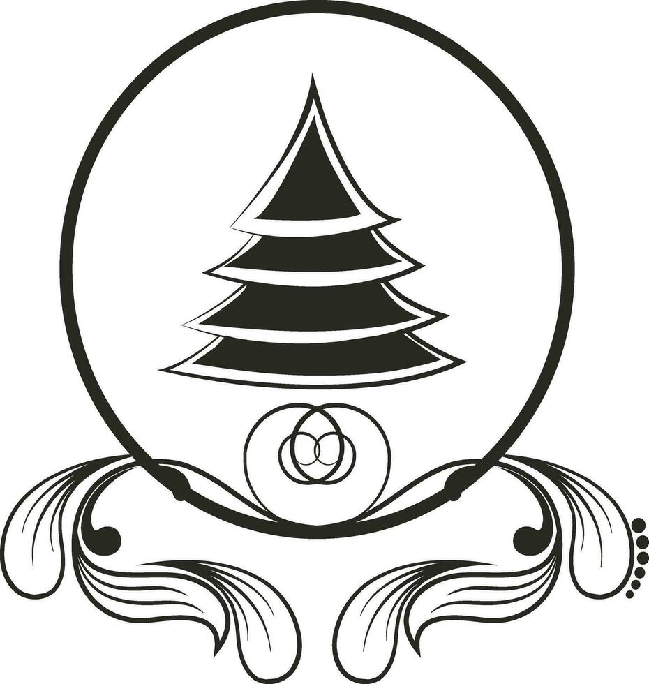 Christmas tree in a circle with floral design. vector