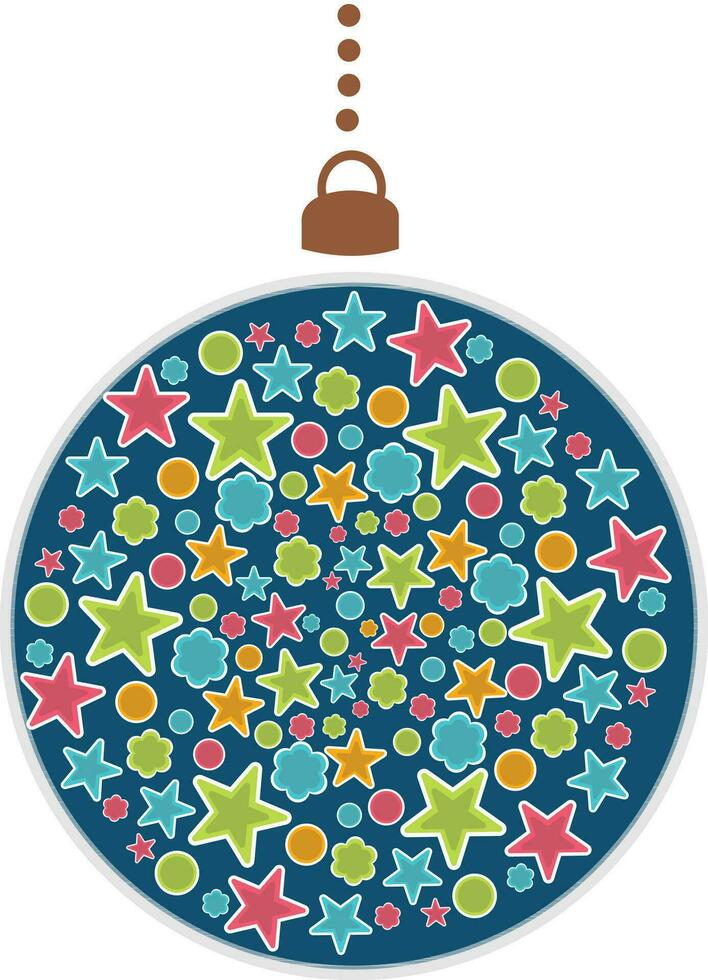 Colorful stars decorated blue Christmas ball. vector