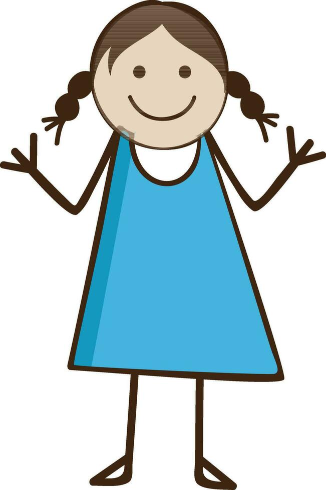 Cartoon little girl in blue dress. vector