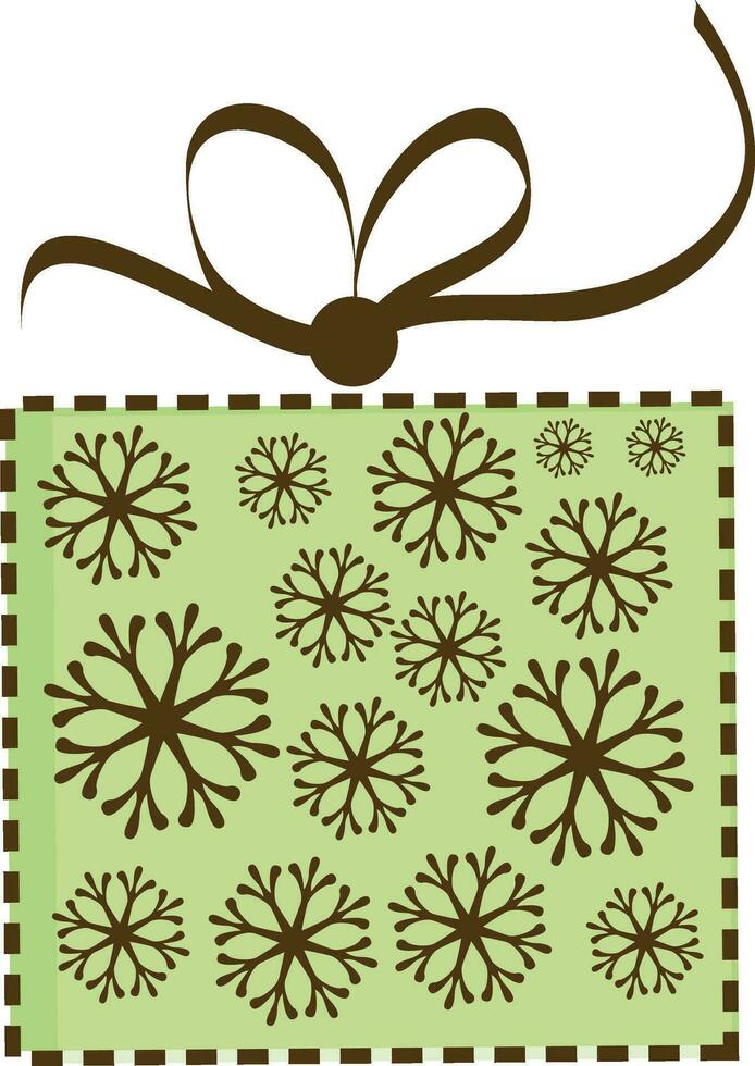 Snowflake decorated gift box with ribbon. vector