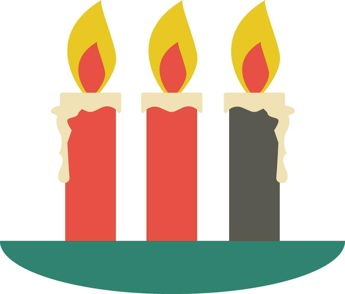 Colorful burning candles on plate. vector