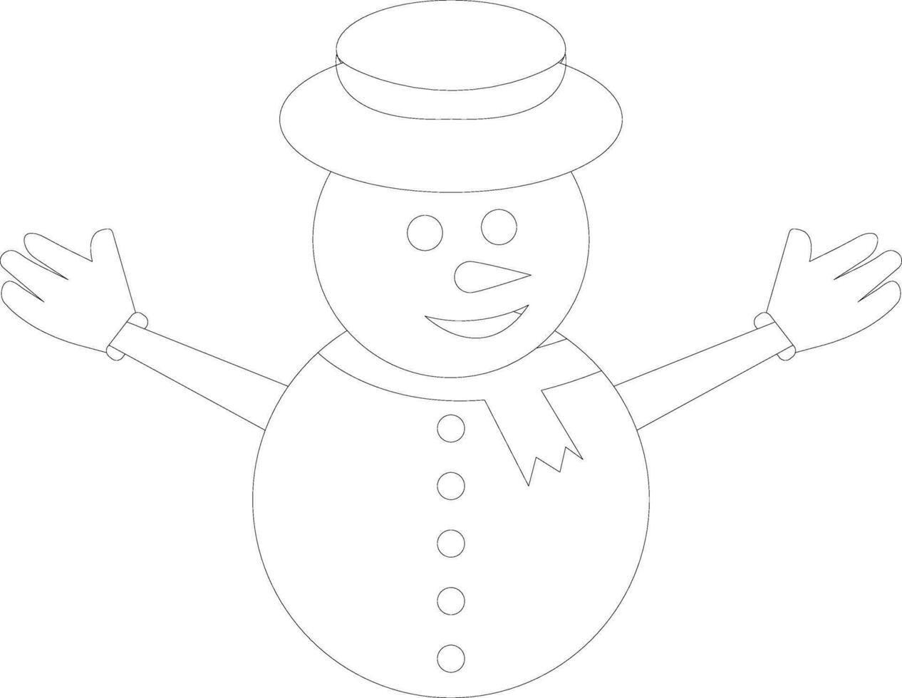 Snowman wearing hat and scarf and open arms. vector