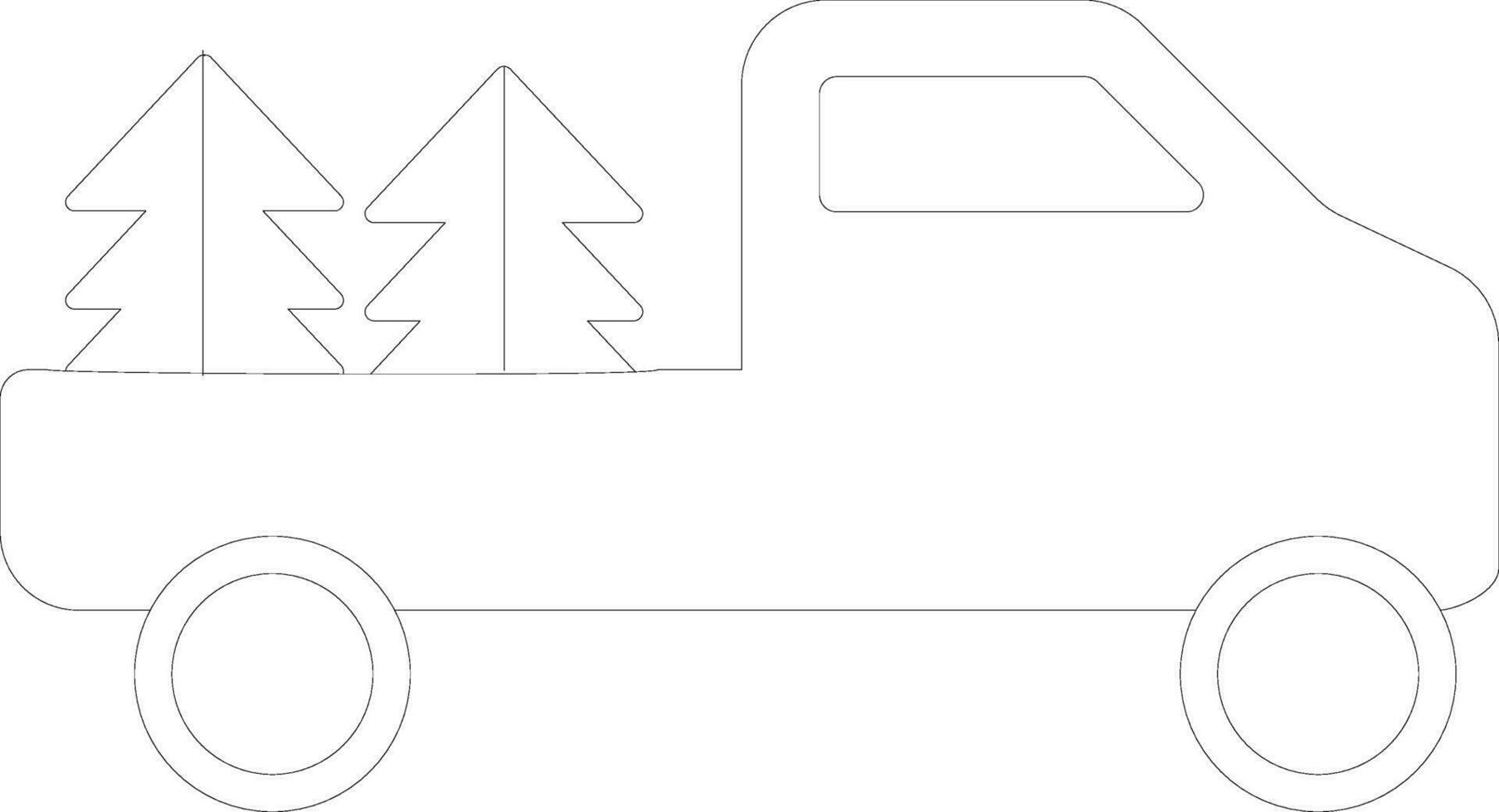Thin line strokes illustration of pick up truck with Xmas Trees. vector