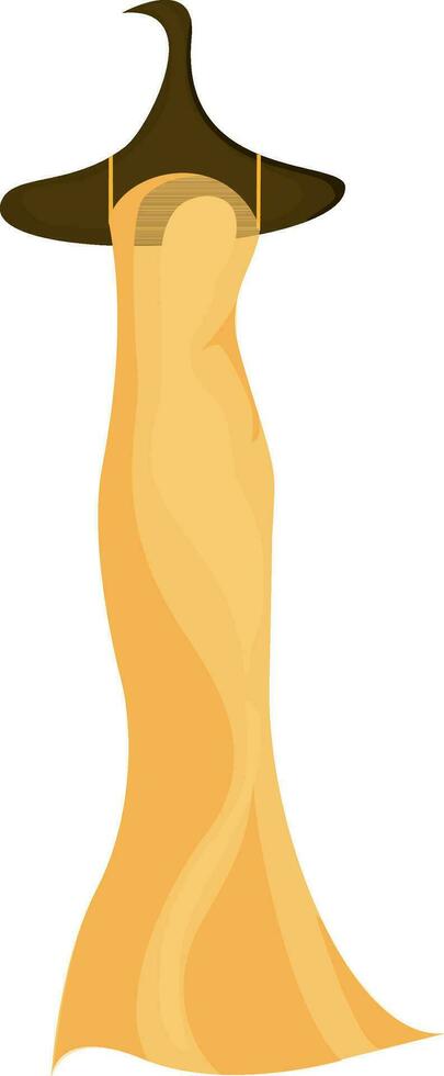 Long yellow color gown illustration on hanger. vector