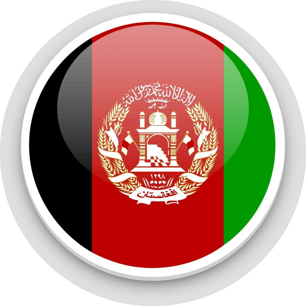 Glossy Afghanistan Flag button. vector