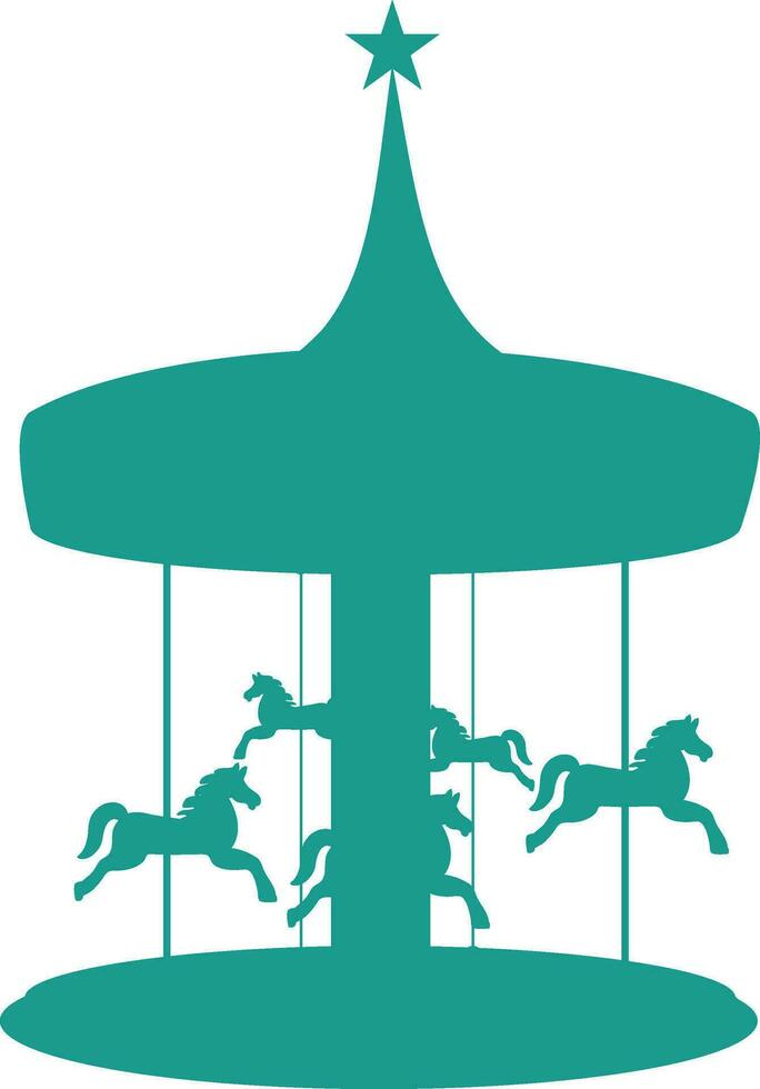 Green silhouette of carousel with horses. vector