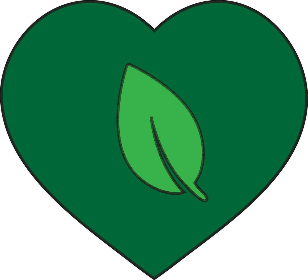 Green leaf on heart. vector