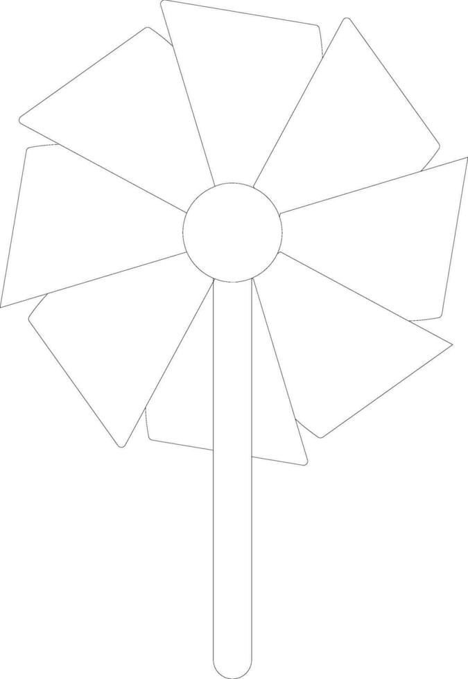 Isolated black line art windmill on white background. vector
